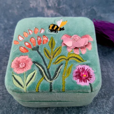embroidered velvet jewellery box