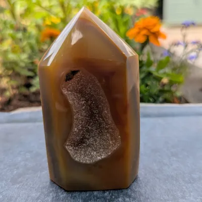 Agate druzy polished obelisk point