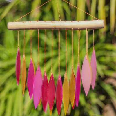Pink glass garden windchime