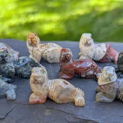 Soapstone animals seal seals