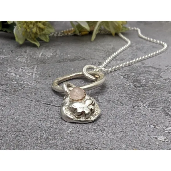 Rose quartz pendant organic rustic
