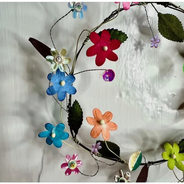 Hand wired button garland wreath