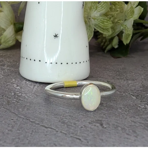 Opal stacker ring rainbow fire