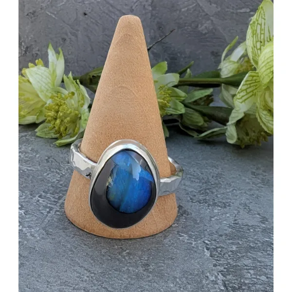 Blue boulder opal silver ring