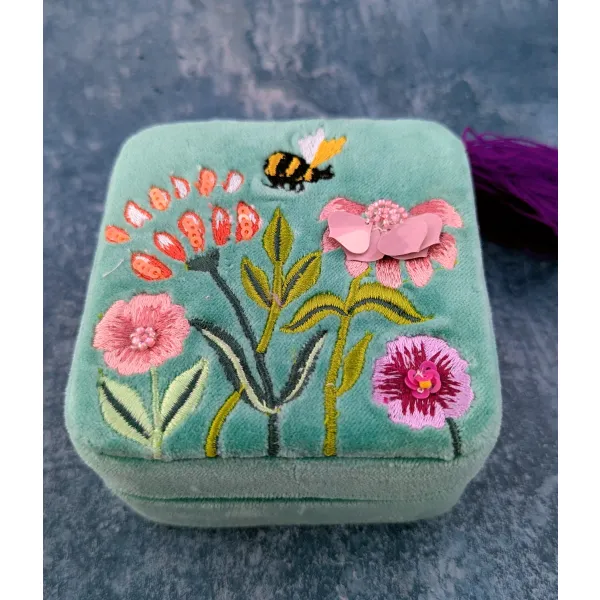 embroidered velvet jewellery box