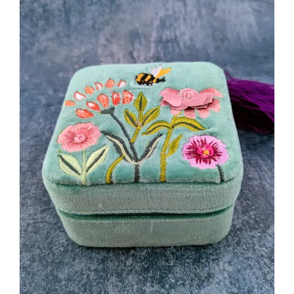 Soft embroidered velvet mint green