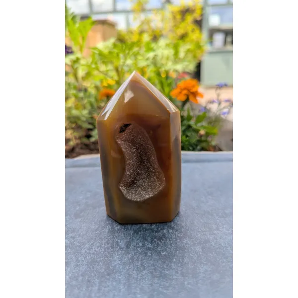 Agate druzy polished obelisk point