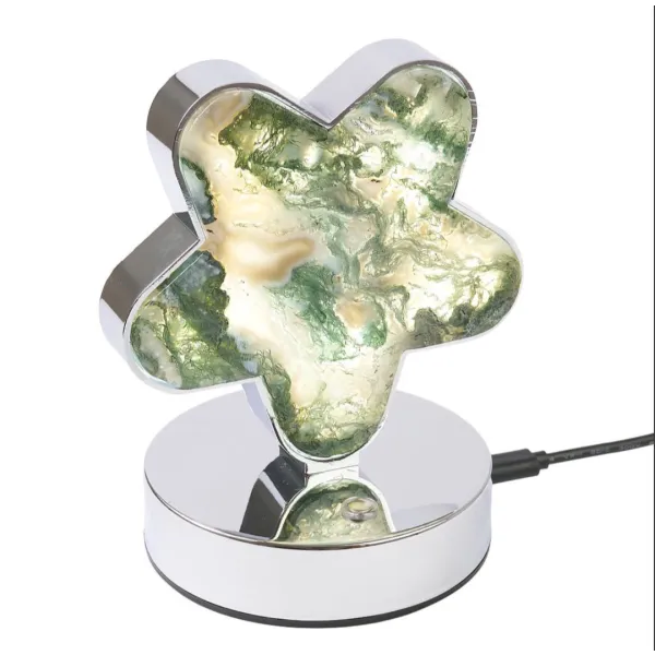 Moss agate crystal lamp