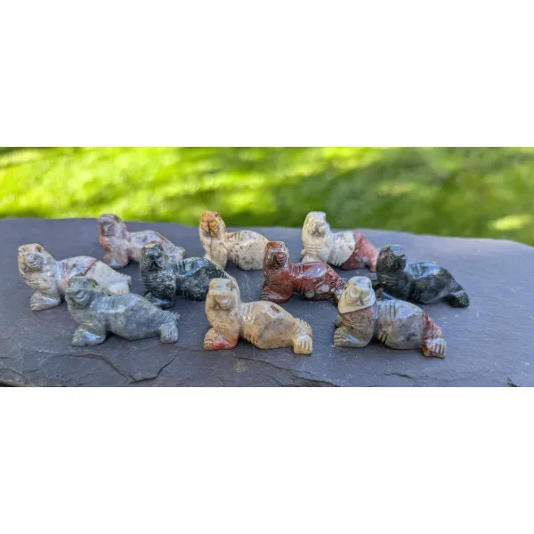 Soapstone animals seal seals