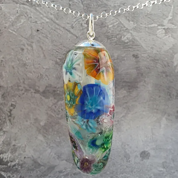 Flower floral pendant lampwork glass